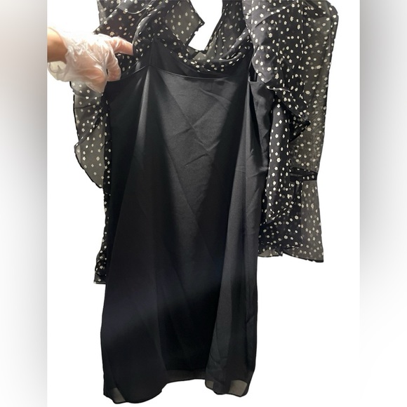 NWT Theory Marah Stat-print Black Sheer Long Bell Sleeve Silk Dress 2 MSRP: $395 - Picture 12 of 16